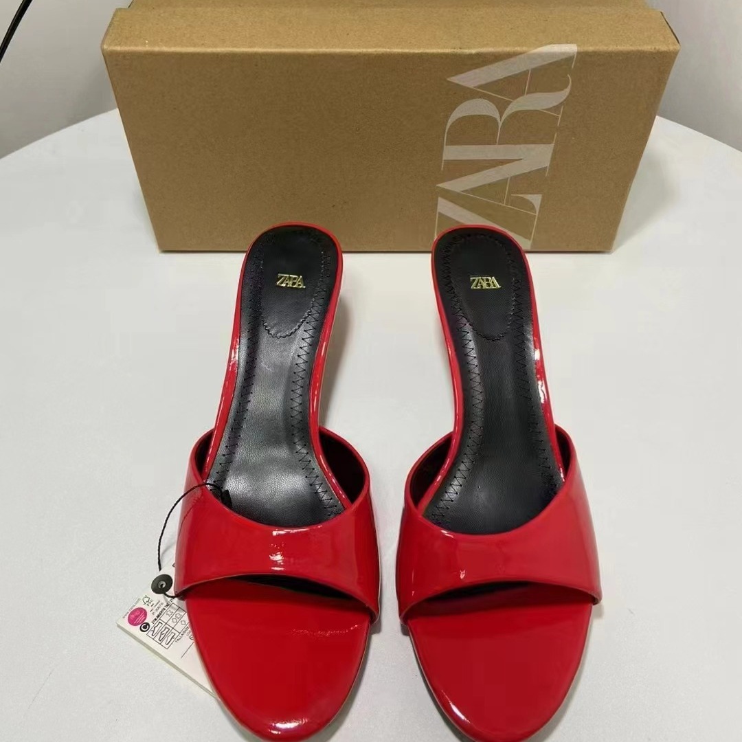 ZA2024 Spring New Women's Shoes, High Heels, Fine Heels, Sandals, Cool Slippers, Painted Surface, Exposed Toes, Straw Heels, Shoes