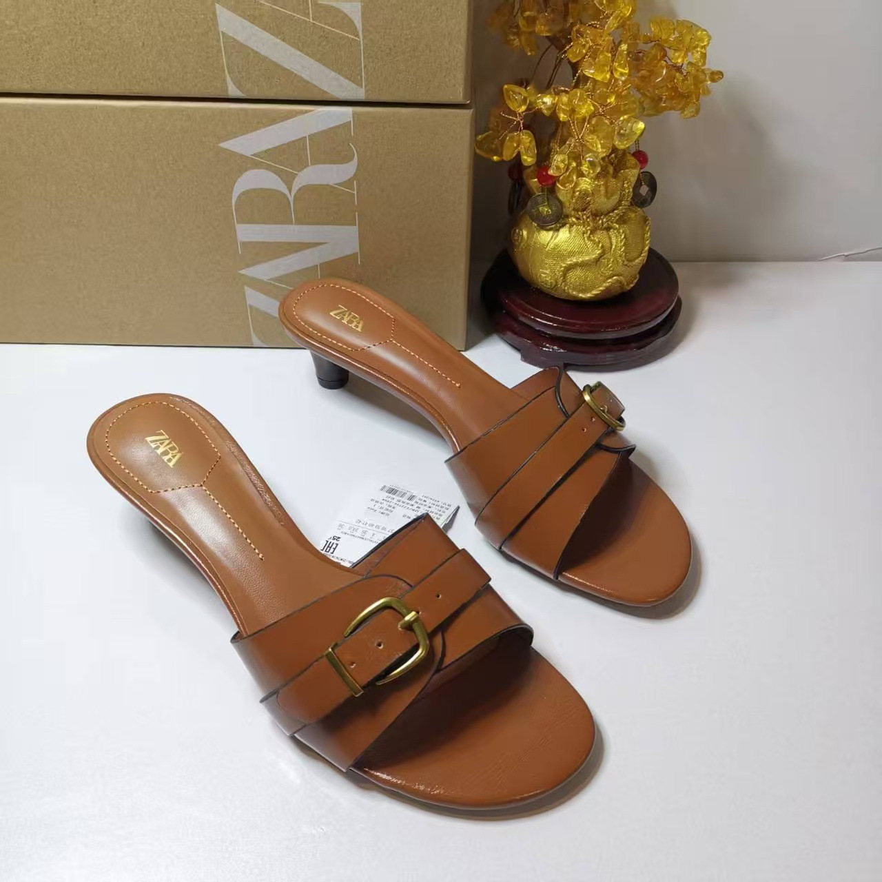 ZA one line casual flat sandals for women 2024 summer new Korean version fashionable outerwear belt buckle beach mop