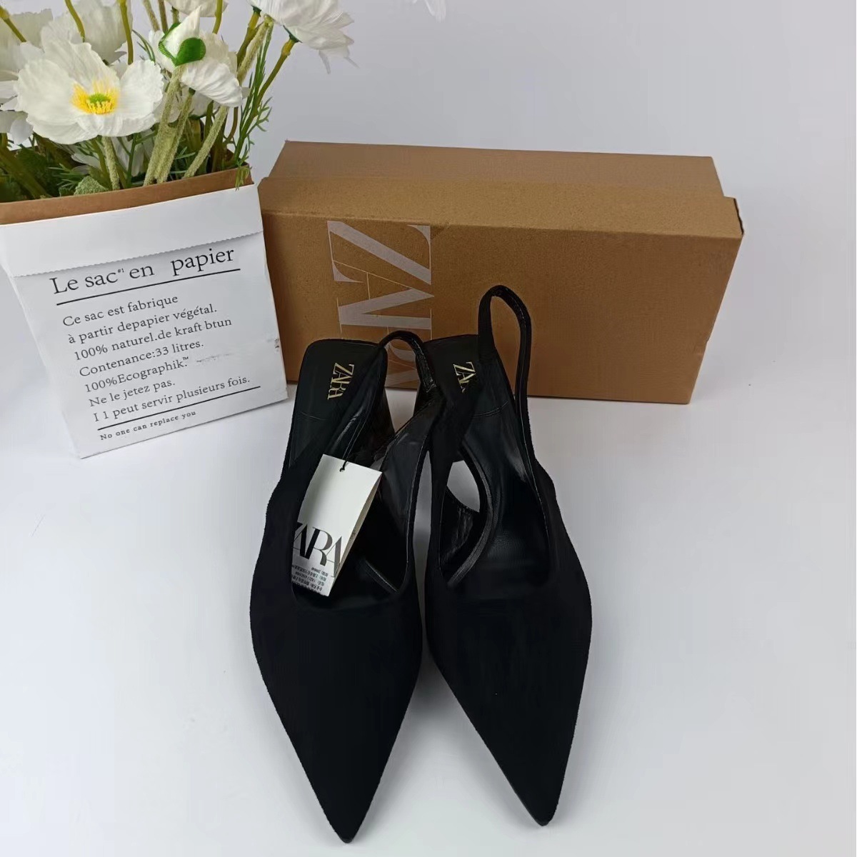 ZA2024 New Summer Black Baotou Suede Women's Shoes European and American Fashion Leopard Pattern Coarse Heel Temperament Outerwear Women's Shoes