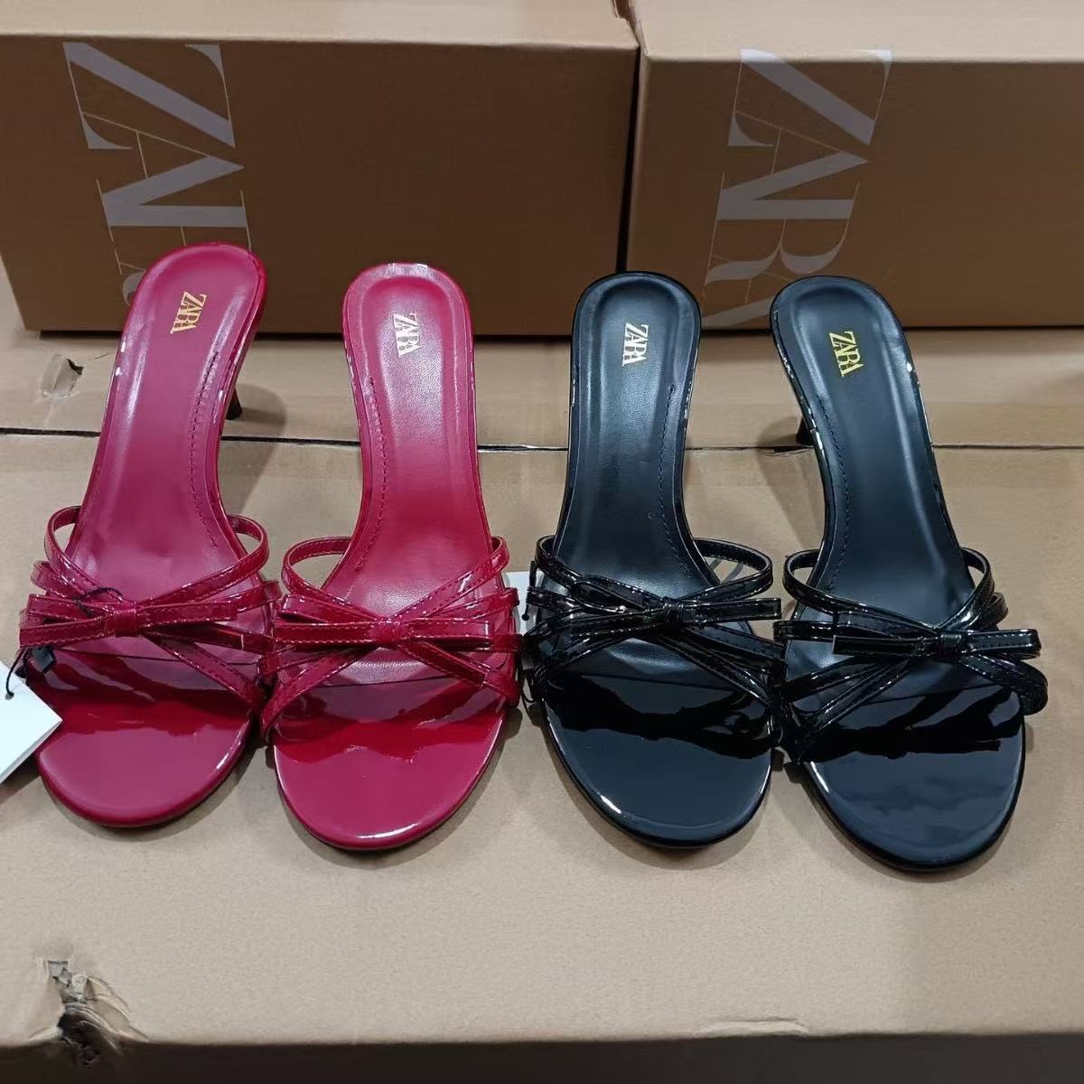 ZA Women's Shoes 2025 New Summer Collection High Heels, Fine Heels, Butterfly Knots, Fine Ribbons Decorative Women's Shoes