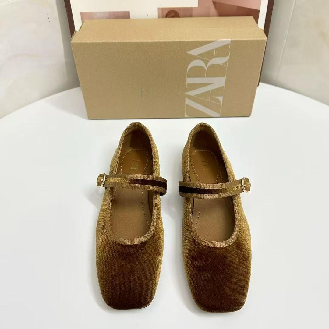 ZA retro niche round toe golden Mary Jane shoes women's singles shoes 2026 spring shallow mouth gentle evening ballet shoes scoop