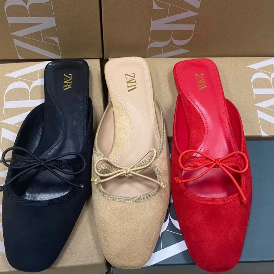ZA2024 Summer New Product Lazy Baotou Back Air Female Summer Outerwear Flat Bottom Simple Casual Square Head Sandals Female