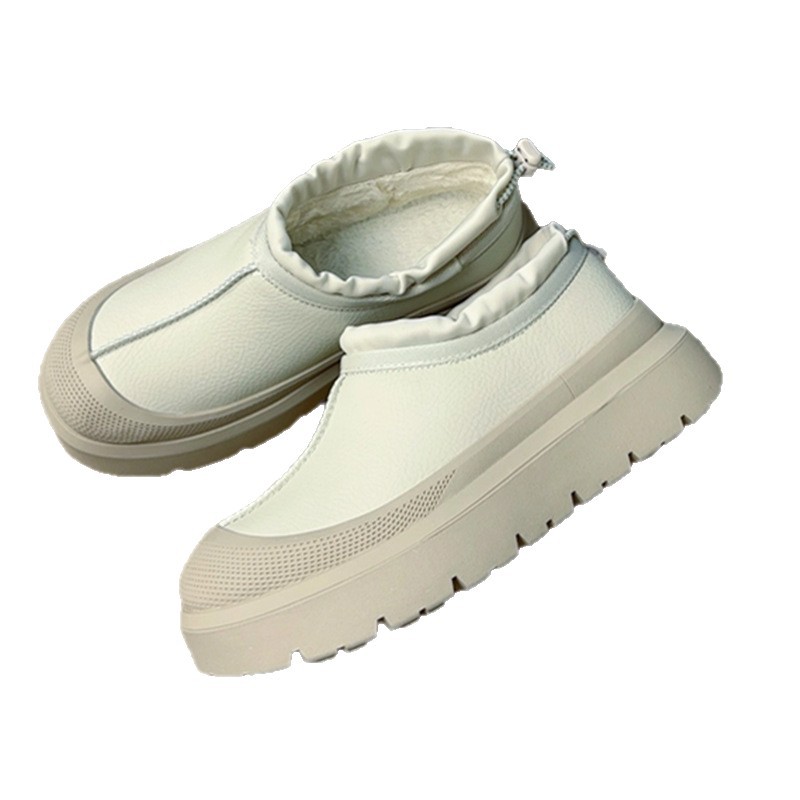 One foot leather integrated waterproof snow boots 2025 new men's and women's couple style height increasing thick sole with plush casual shoes One foot leather integrated waterproof snow boots 2025 new men's and women's couple style height increasing thick sole with plush casual shoes