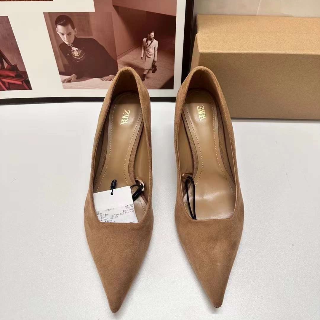 ZA autumn and summer new products 2024 new suede shallow mouth fashion single shoes thick heel leopard print fashion autumn shoes for women