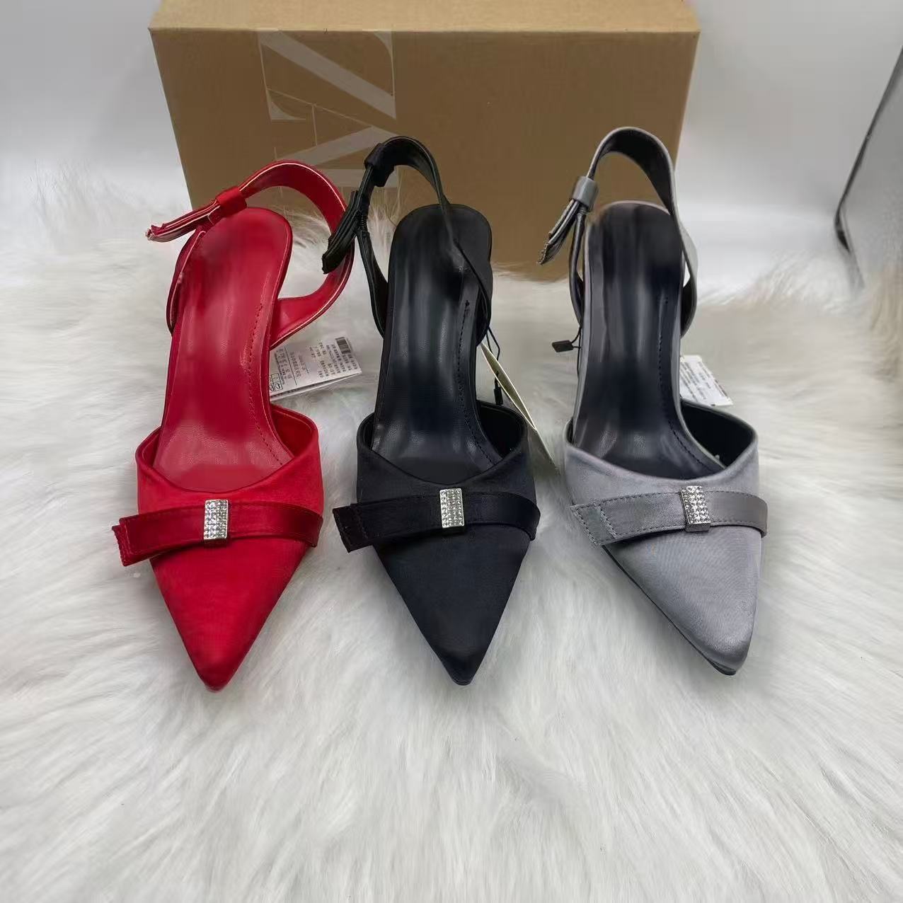 ZA Home 2025 New Women's Shoes Low Heel Elegance High Heel Shoes with shallow toe cap and back strap Single Shoes