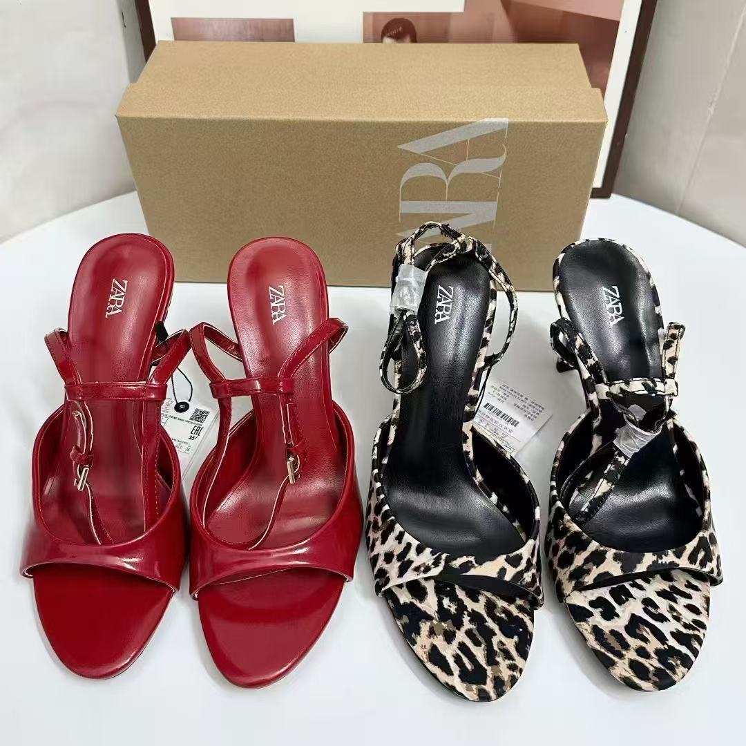 ZA2025 Summer New Round Head High Heel Sandals for Women's Fashion Versatile Zebra Pattern Sandals for Daily Outerwear Women's Shoes