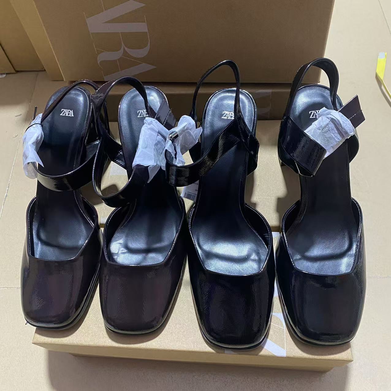 ZA2024 autumn new item with thick toe and back strap buckle decoration, Mary Jane high-heeled sandals are versatile for daily use