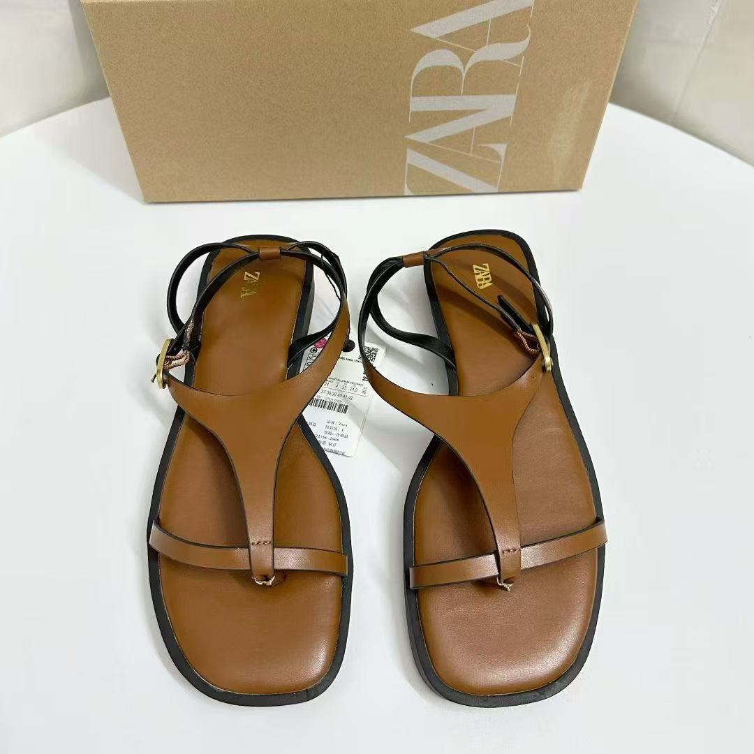 2025 Summer Cripple Heel Sandals French Retro Strap Toe Roman Flat Bottom Niche Versatile Summer Essential