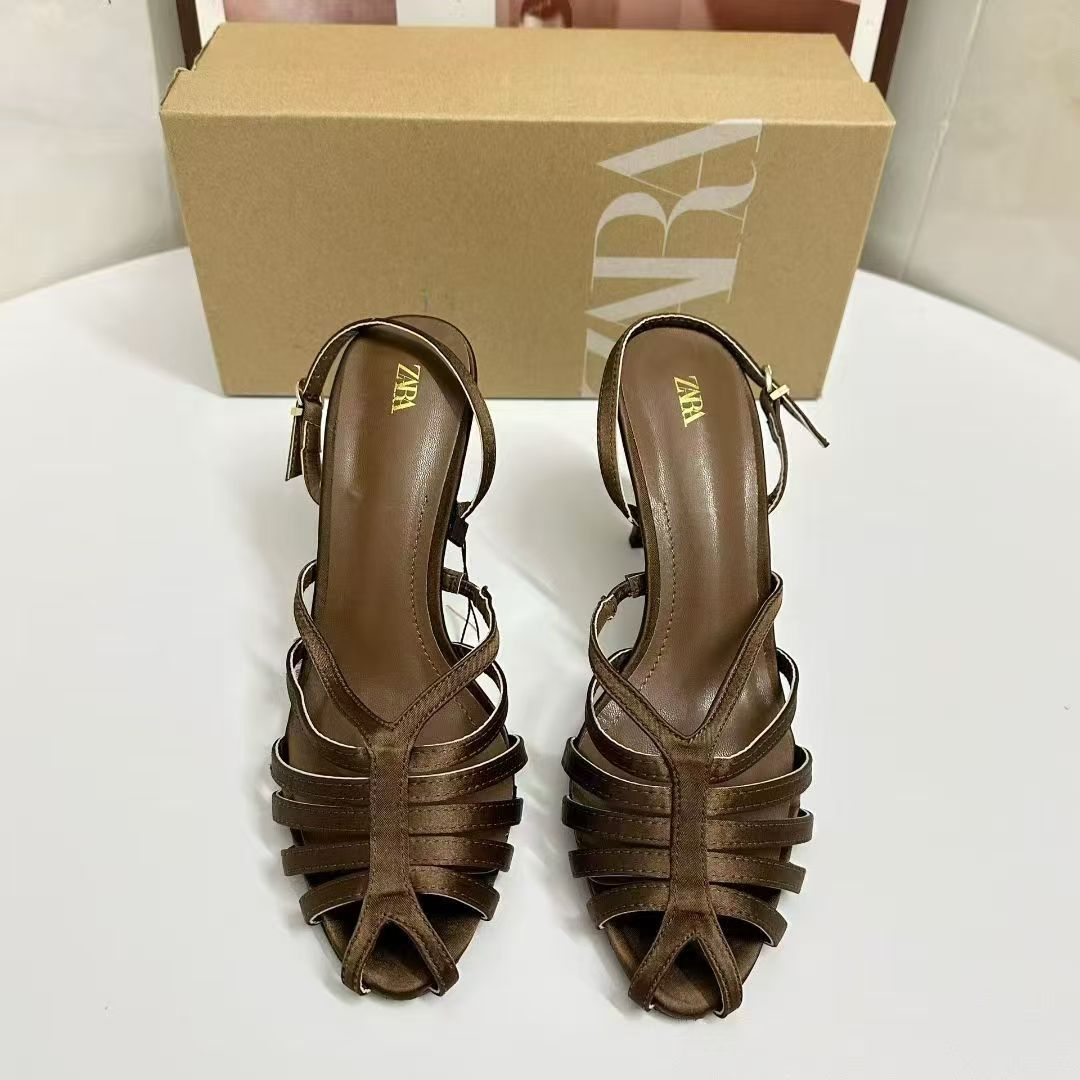 ZA Home 2025 New Women's Shoes Low Heel Elegance High Heel Shoes with shallow toe cap and back strap Single Shoes