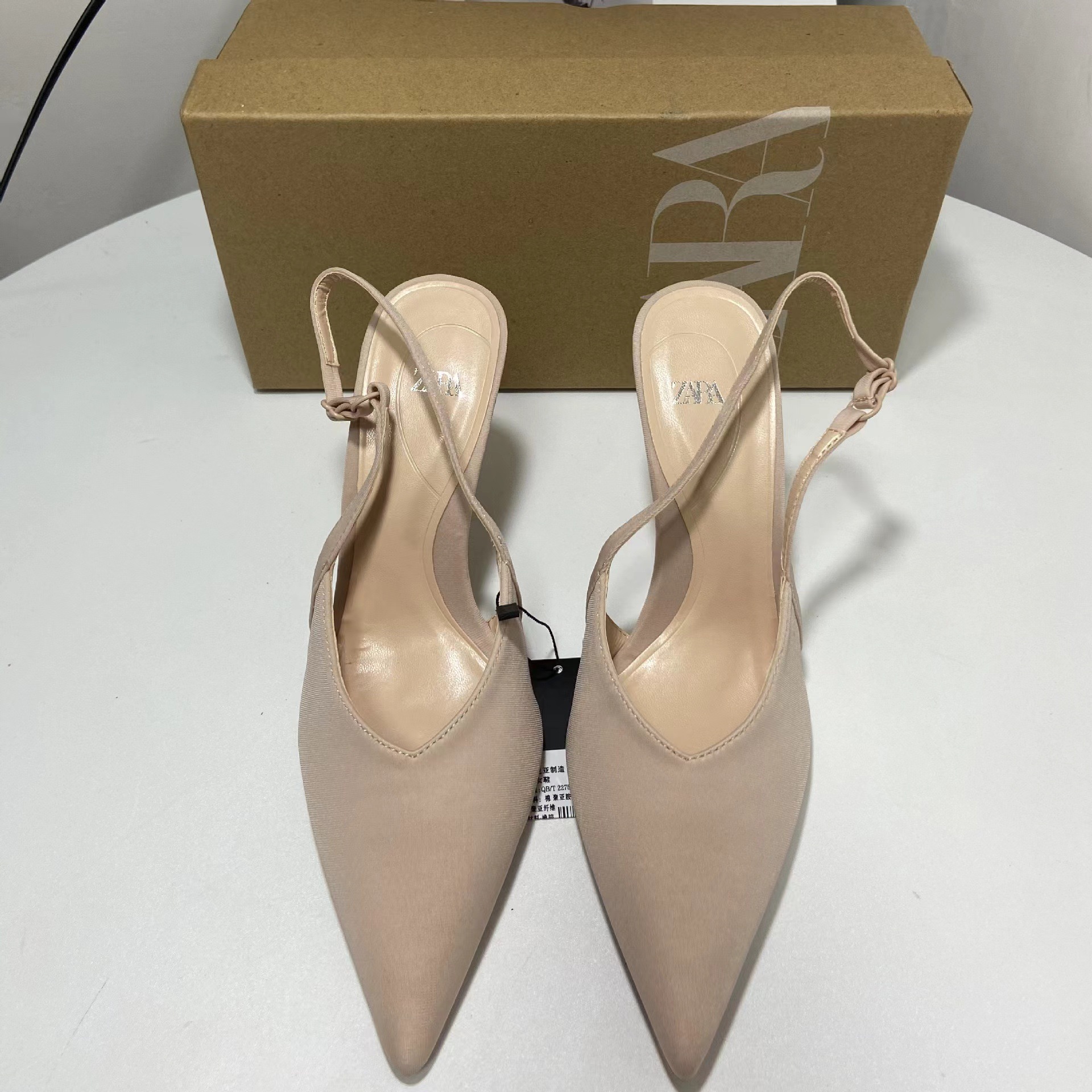 ZA New Product 2024 Summer French High Heels, Thin Heels, Shallow Mouth Splicing, Silk Back Strap, Pink Fashion Single Shoes for Women