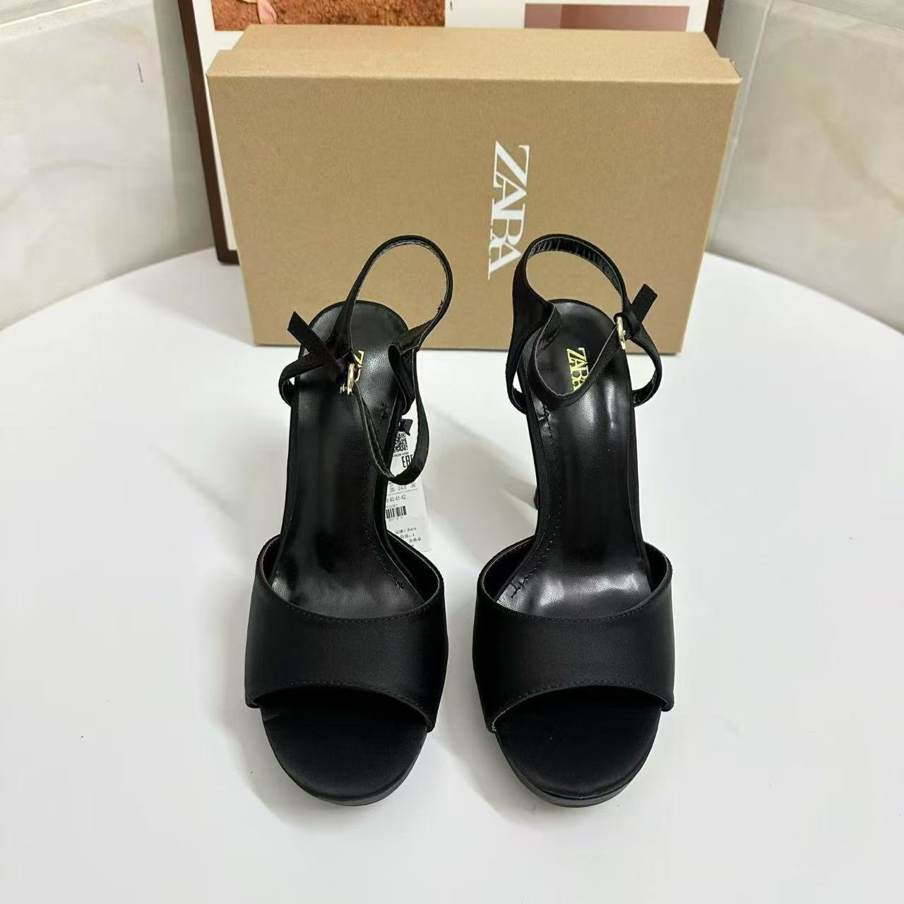 ZA2025 new summer mid heeled women's straight strap square toe exposed sandals with flat bottom, shallow mouth and empty back, fashionable and sexy
