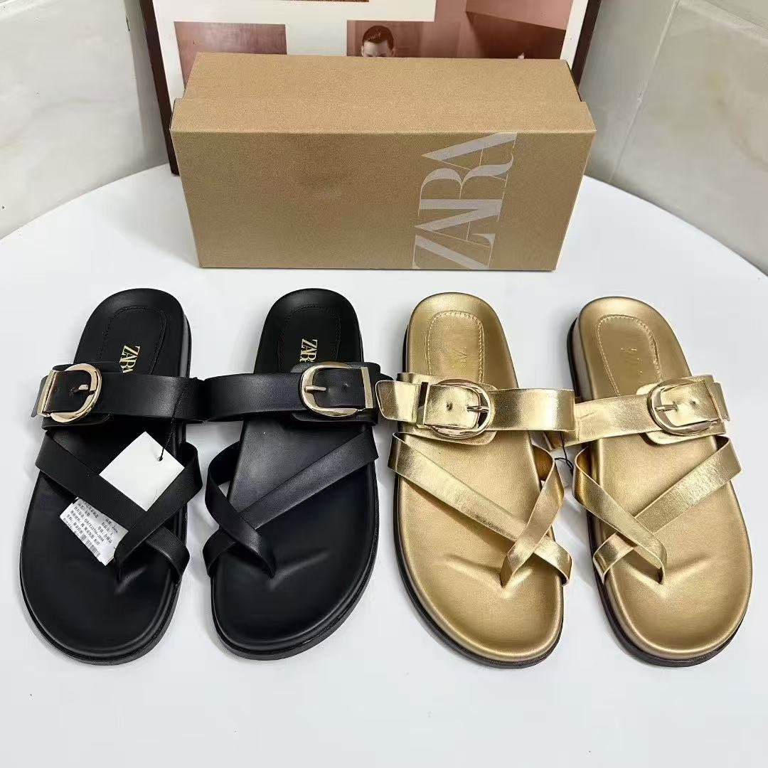 ZA2025 new summer clip on flat sandals, versatile for daily outings, Korean version flat sandals for women