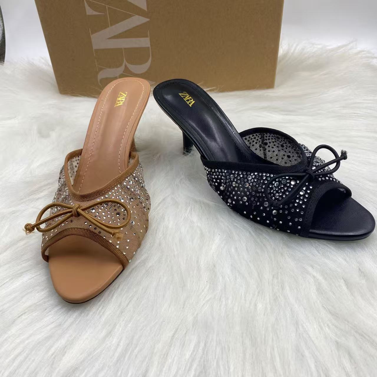 ZA Home 2025 New Women's Shoes Low Heel Elegance High Heel Shoes with shallow toe cap and back strap Single Shoes