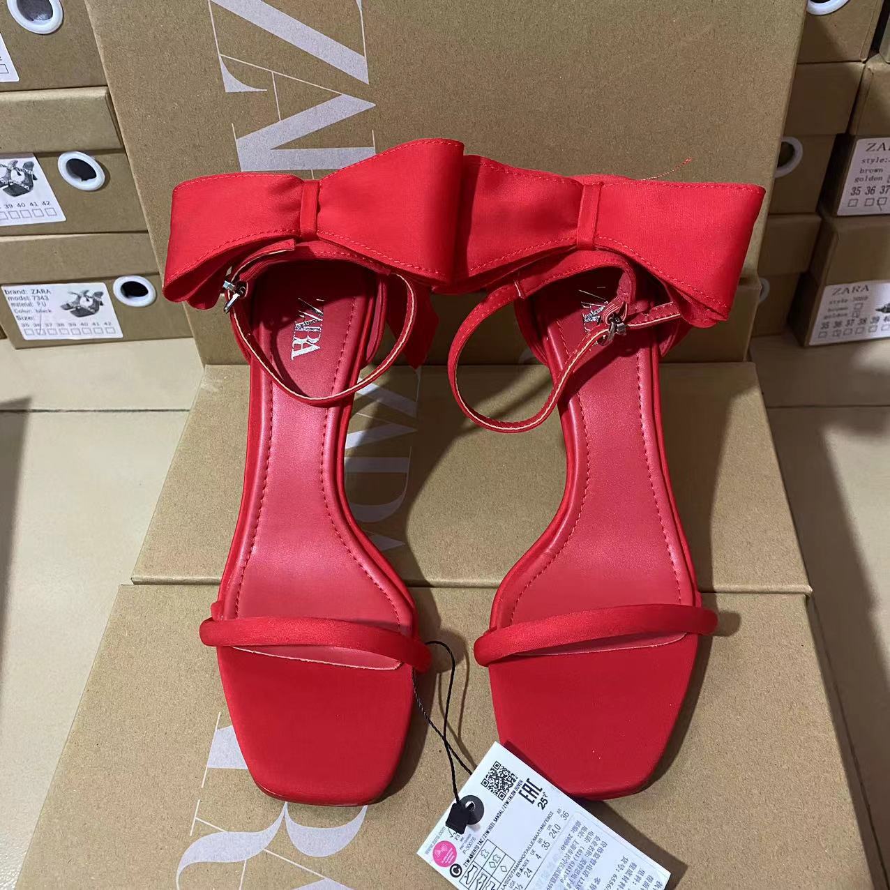 ZA2024 Summer New High Heel Strap Back Bag with Bow, European and American Fashion Outerwear Women's Sandals