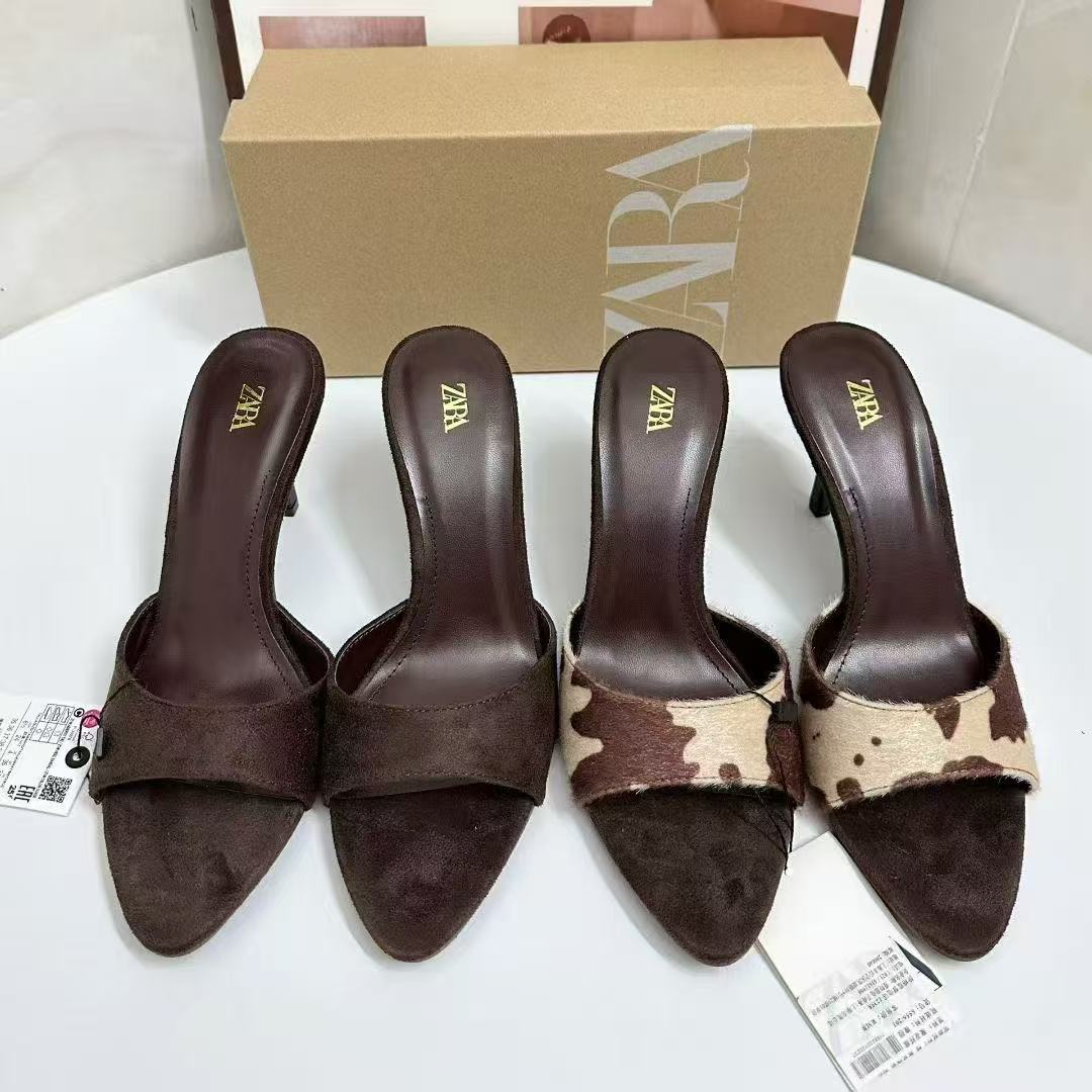 Spain's 2025 Autumn New Product: Niche Sandals with One Belt Style Rear Space, Deep Brown Yellow Pointed Stiletto High Heels, Cool Drag