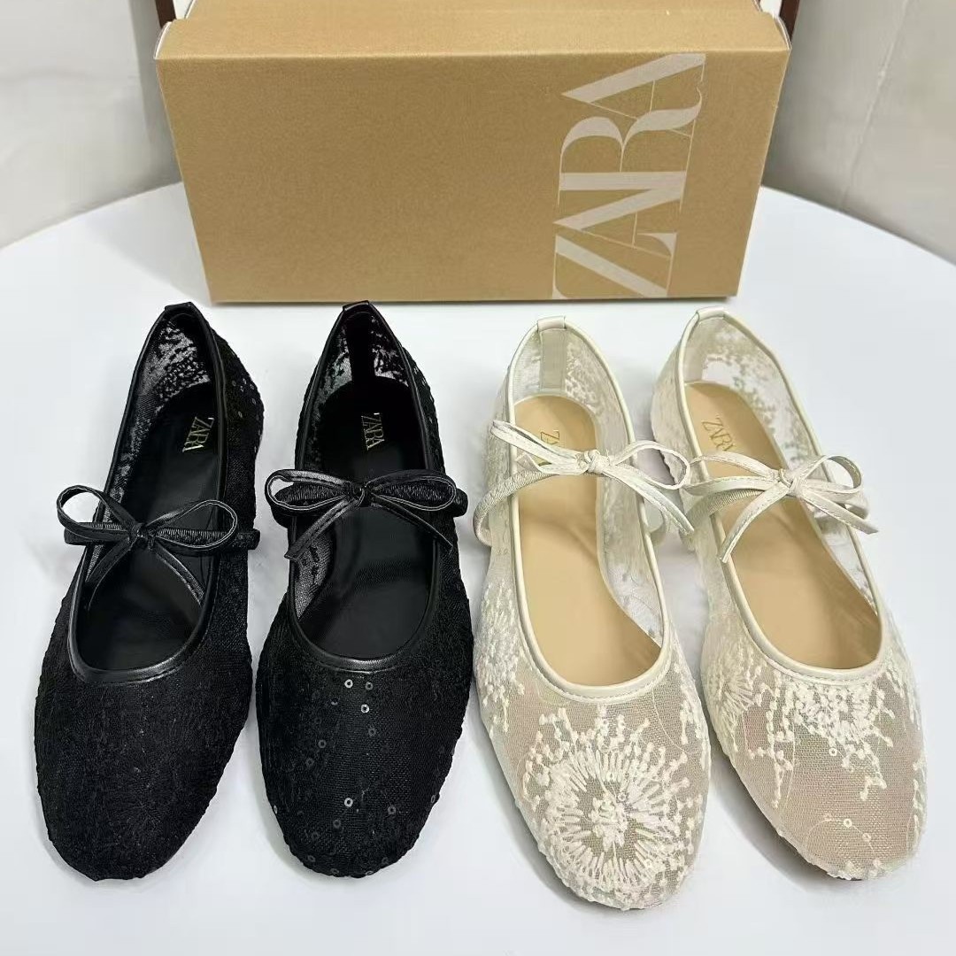 ZA2025 Gentle Fairy Style Mary Jane Shoes Spring 2025 French Elegant Hollow Lace Shallow Mouth Sandals