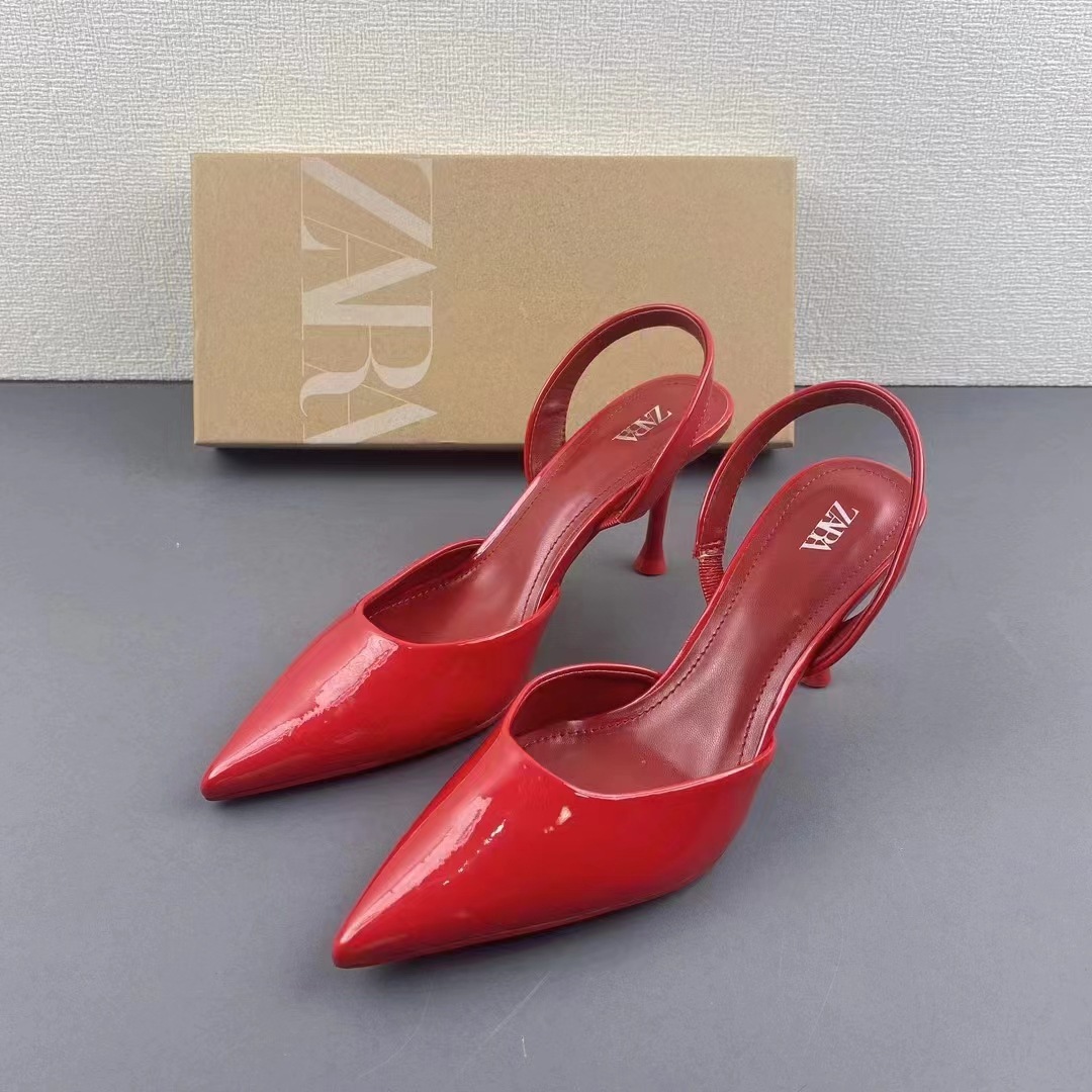 ZA2024 Summer New Pointed Daily Casual High Heels with Red Small Heels and Headband, Versatile Sandals for Women