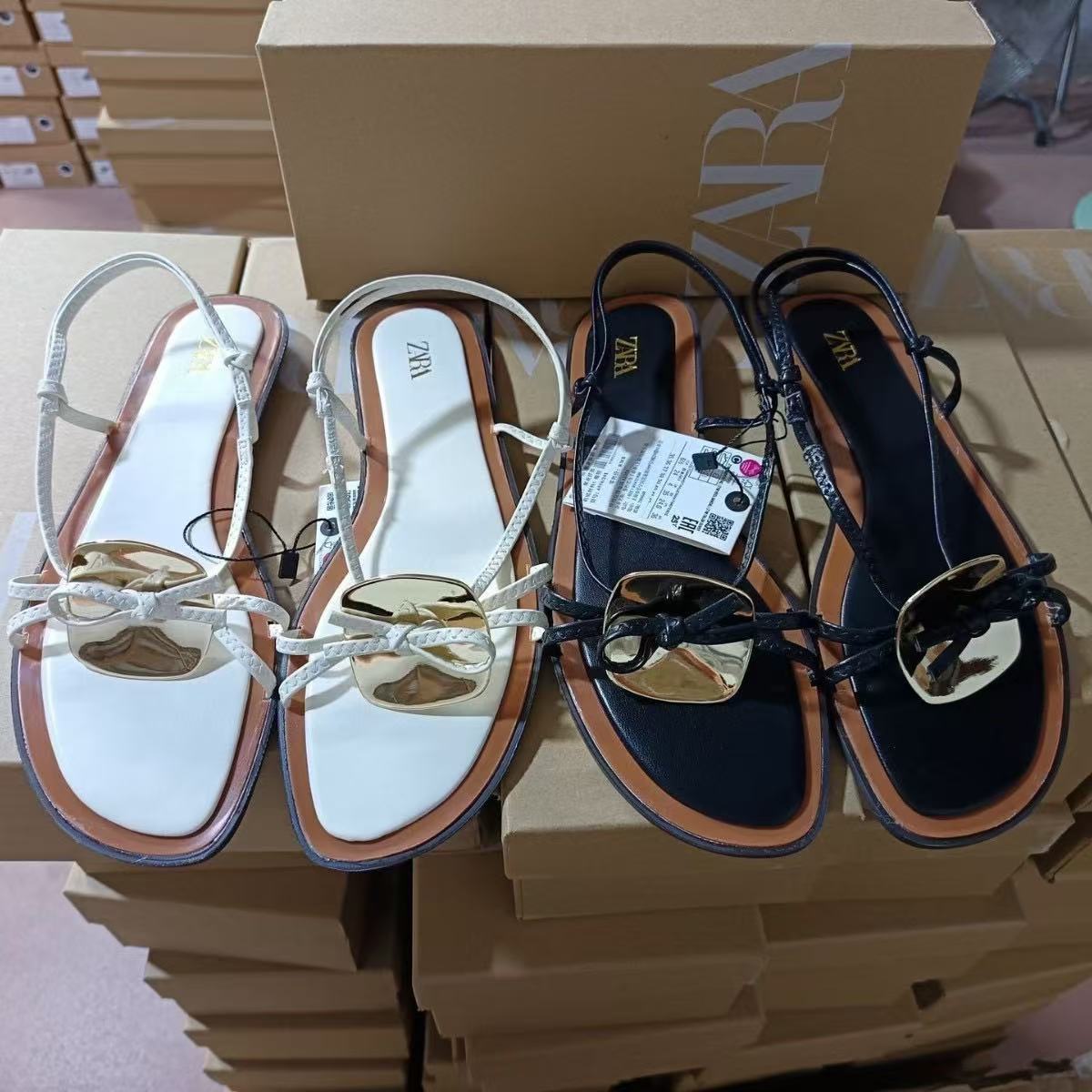 ZA Women's Shoes 2024 Summer New Product Women's Shoes Metal Buckle Decoration Flat Sandals Beach Women's Shoes