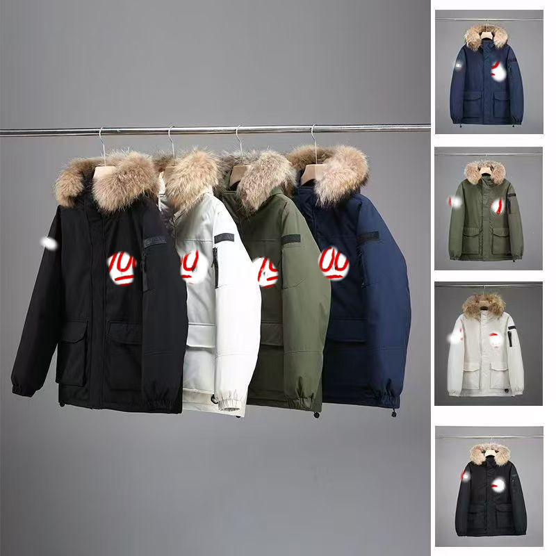 South Korean cross-border MLB down jacket, Yankees team workwear, big fur collar, mid length, men's and women's white duck down parka jacket