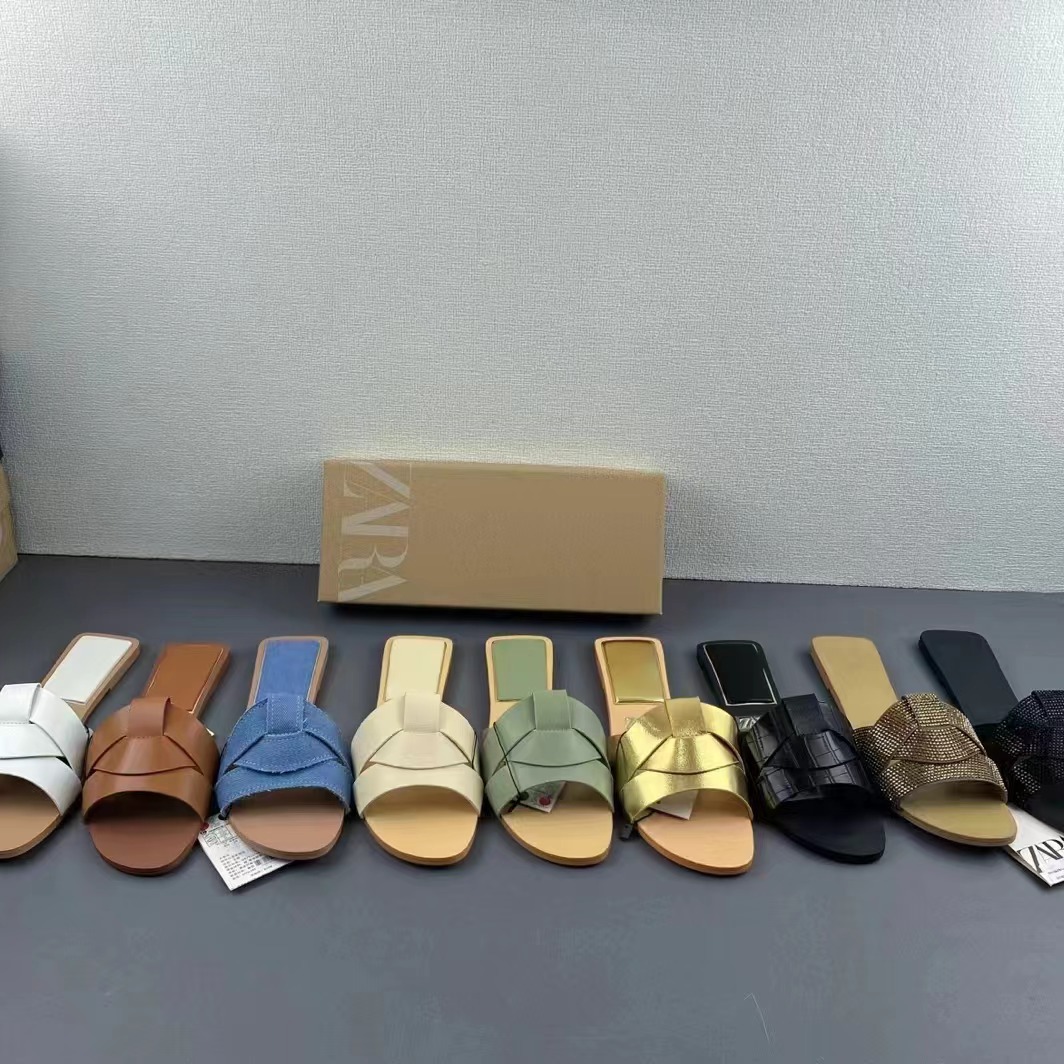 ZA2024 Summer New Women's Shoes Flat Cow Leather Sandals with One Strap Cool Trailer, Open Toe Rear Air Beach Shoes for Outerwear