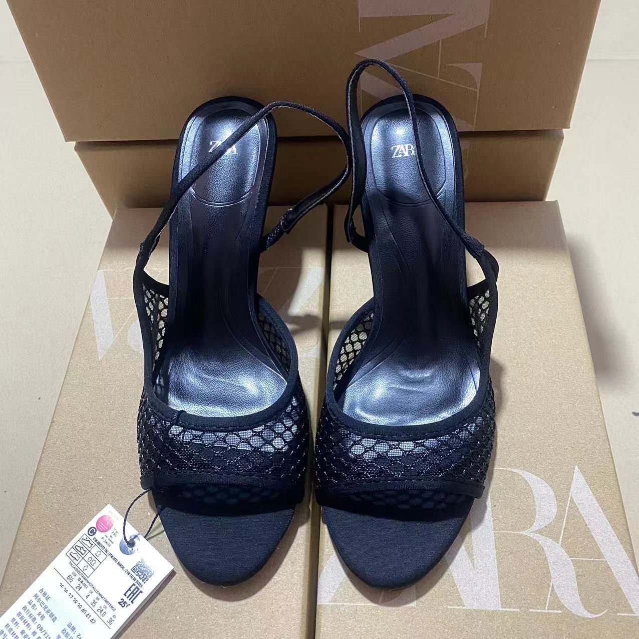 ZA2024 summer new high-heeled mesh toe exposed back strap fashionable women's shoes for outerwear