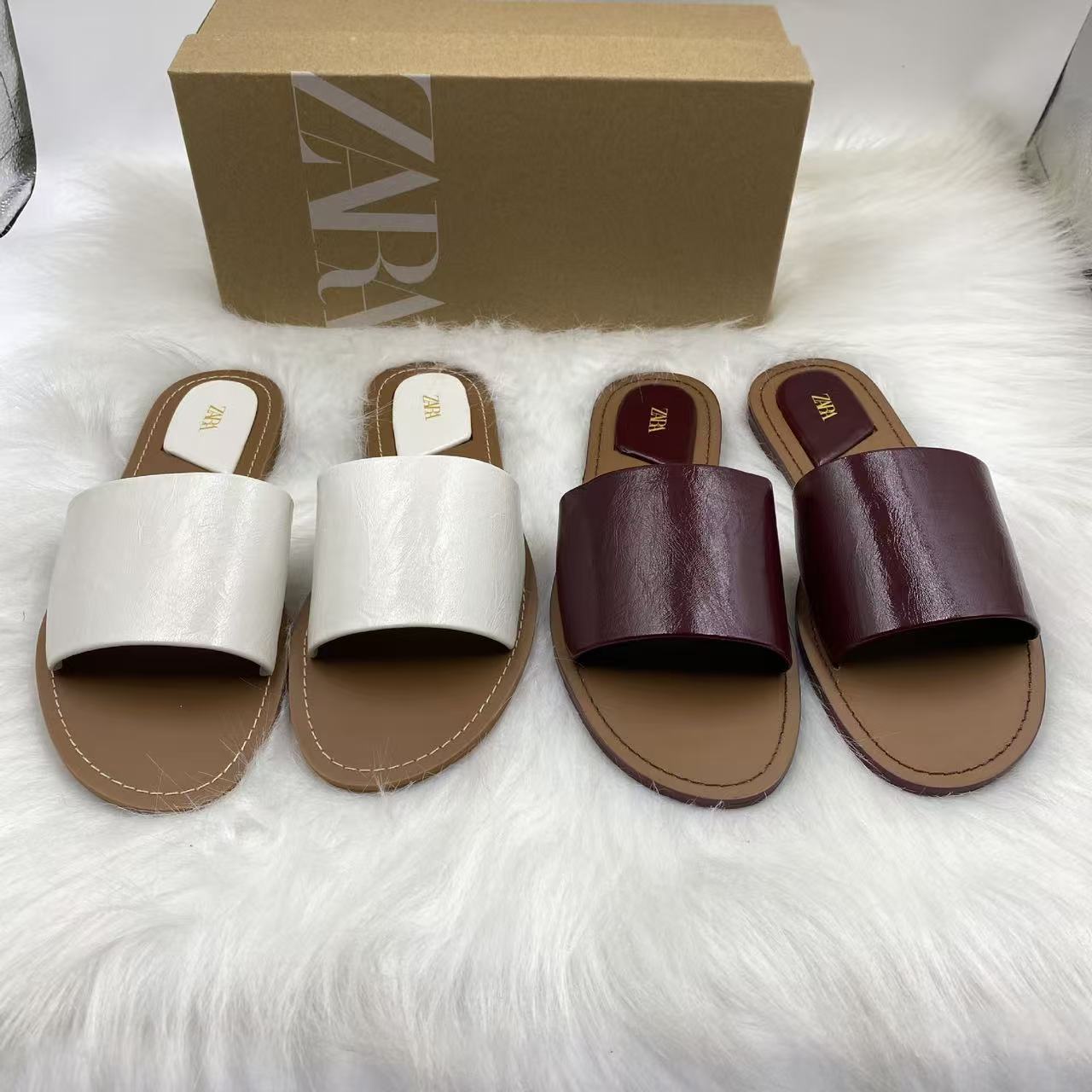 ZA Home New Product 2025 Autumn Fashion Versatile Foreign Trade Original Single Women's Shoes Monochrome Temperament One line Dragging Breathable Flat Shoes