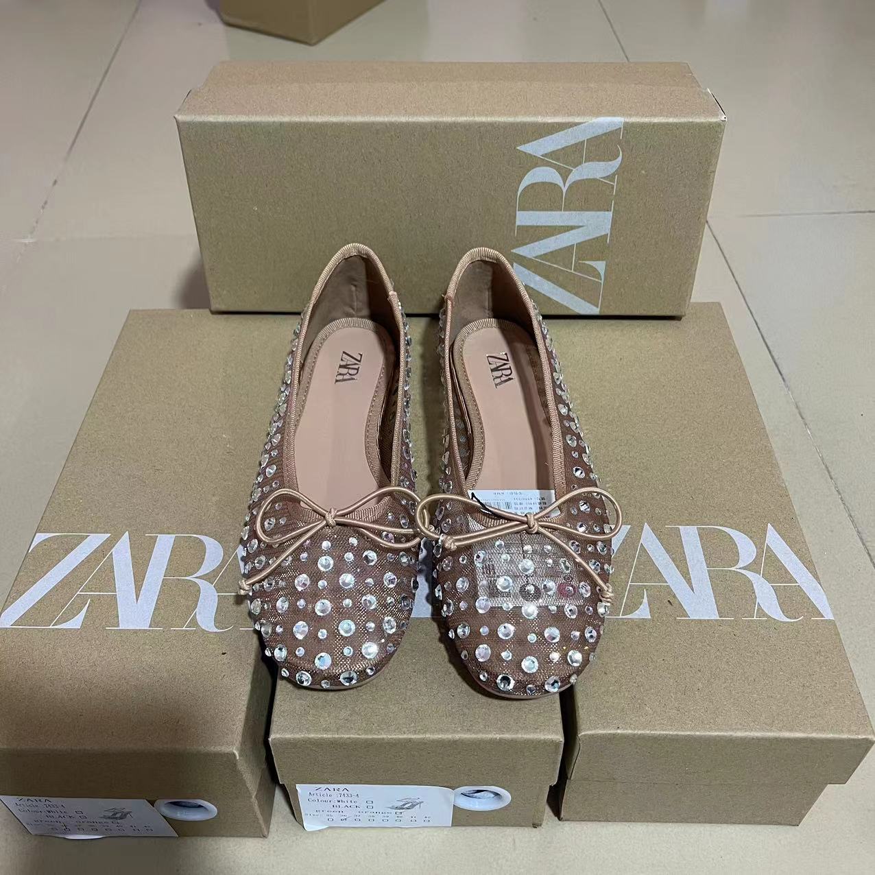 ZA2024 Summer New Breathable Flat Bottom Water Diamond Decorative Bow Fashion Outerwear Women's Shoes