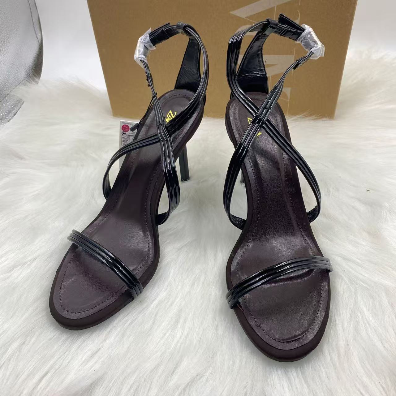 ZA Home 2025 New Women's Shoes Low Heel Elegance High Heel Shoes with shallow toe cap and back strap Single Shoes