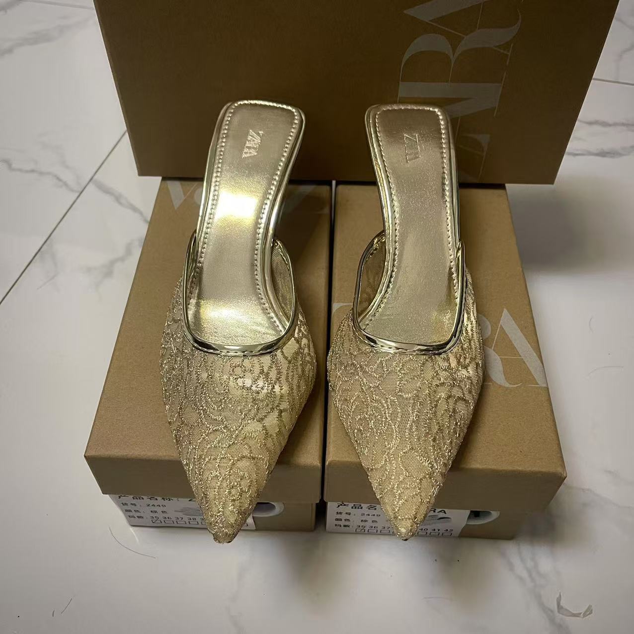 ZA2024 Summer New High Heels Baotou Mesh Fashion Pointed European and American Style Versatile Fashion Women's Shoes