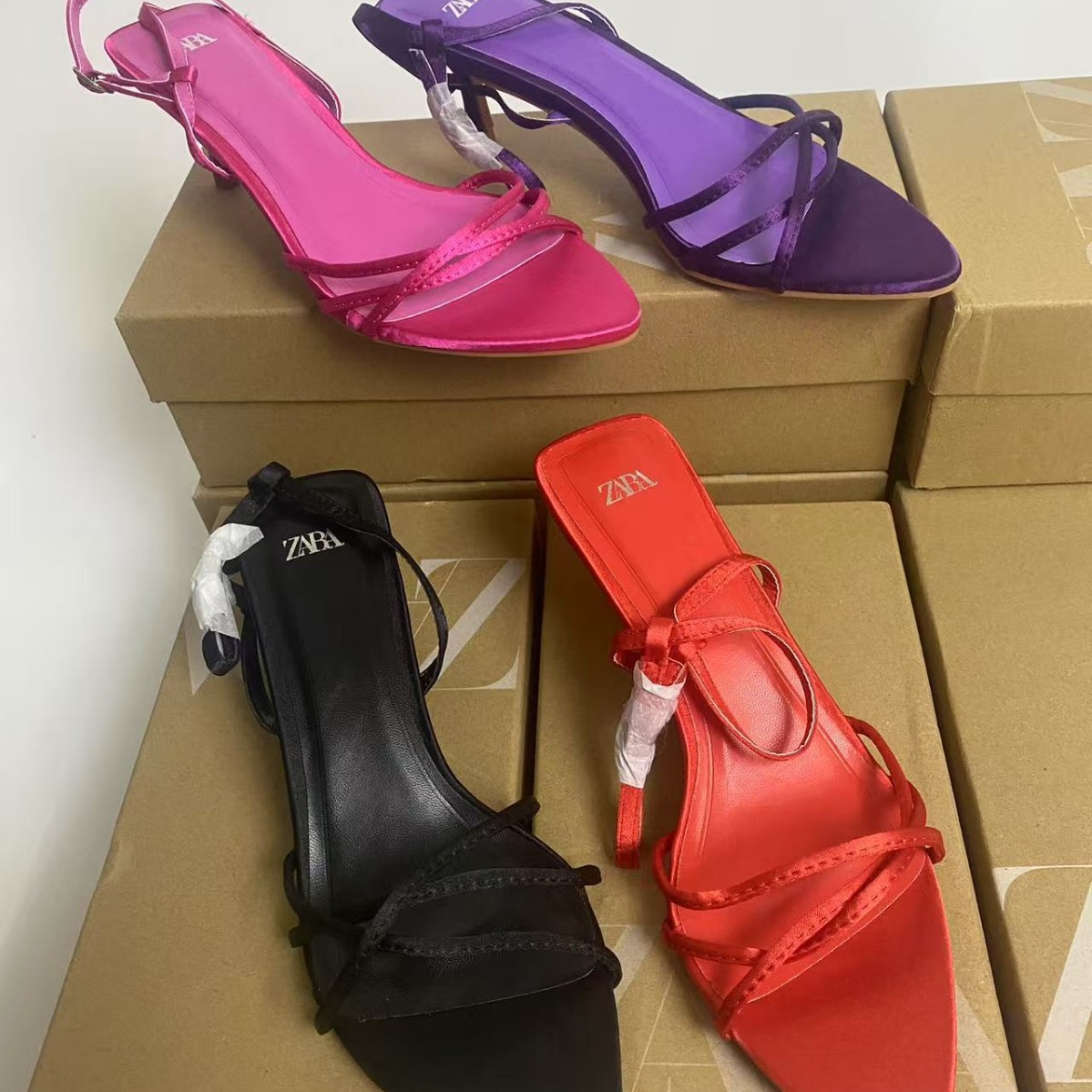 ZA Summer New 2025 French High Heels Women's Shoes with Pointed Fine Strap Cross Metal Buckle Fashion Dew Heel Sandals for Women