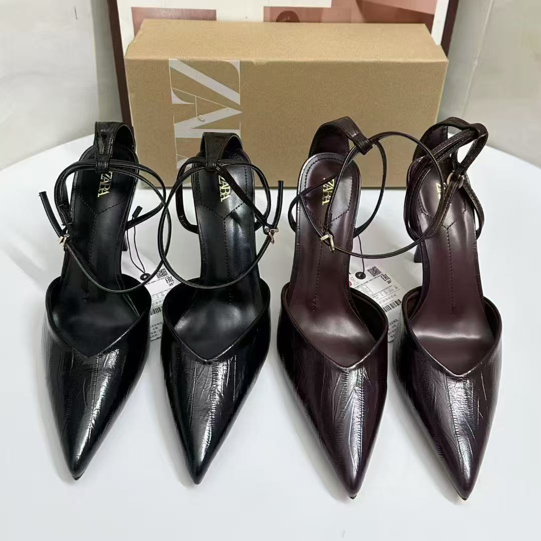 ZA2025 Autumn New Style Pointed High Heels Fashionable and Versatile Baotou Shallow Mouth Belt Buckle Thin Follow up Shoes for Women