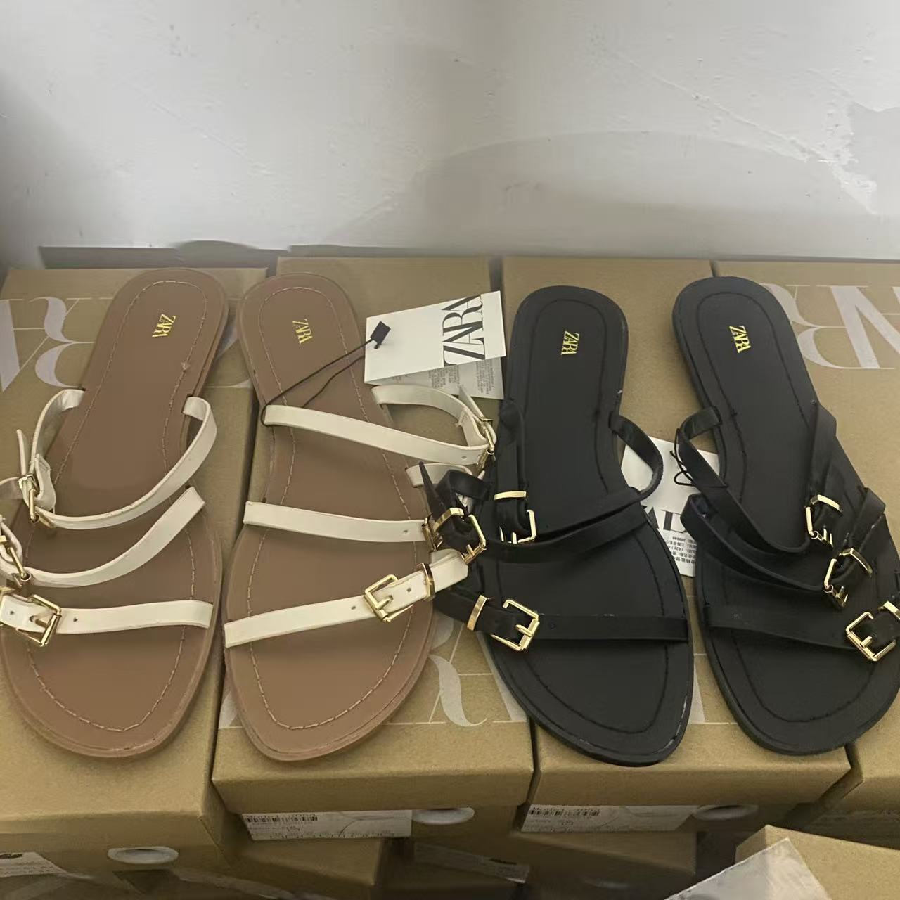 ZA women's flat Roman sandals women's summer 2025 new style women's fashion hundred cross buckle decoration solid color