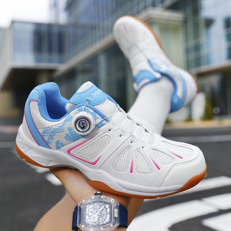 New rotating buckle casual badminton shoes, table tennis sports shoes, men's and women's breathable lightweight tennis training shoes wholesale