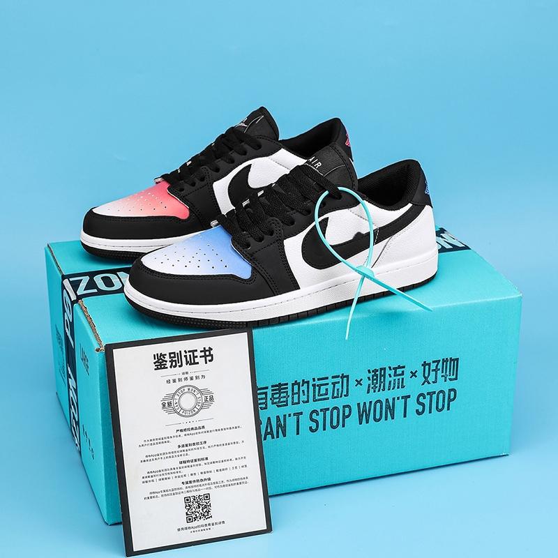 2025 Putian AJ men's breathable casual white shoes low top new versatile blue pink mandarin duck sports gradient color board shoes