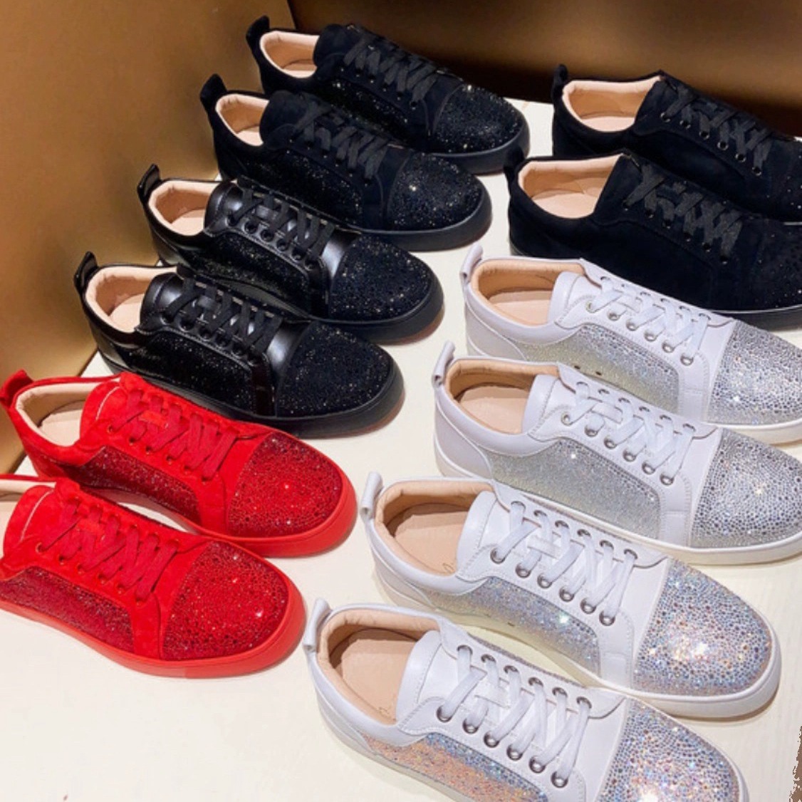 European Station CL Men's Shoes Riveted Red Bottom Shoes Trendy Flat Bottom Breathable Liuding Men's Leather Casual Trendy Brand European Goods