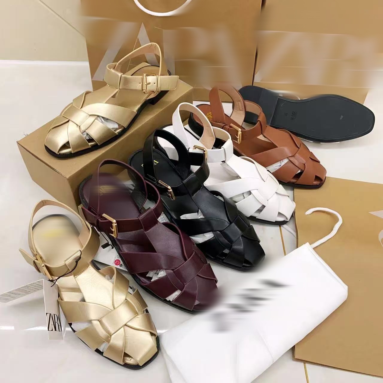 ZA's summer new European and American plus size shoes with ring buckle slippers, solid color, simple and versatile, wearing sandals slippers