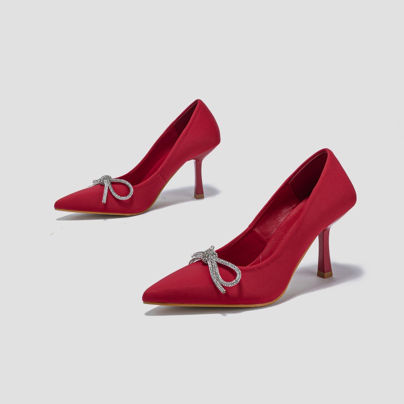 2024 Cross border e-commerce, foreign trade, French rhinestone bow, socialite temperament, high heels, versatile, simple, plus size single shoes