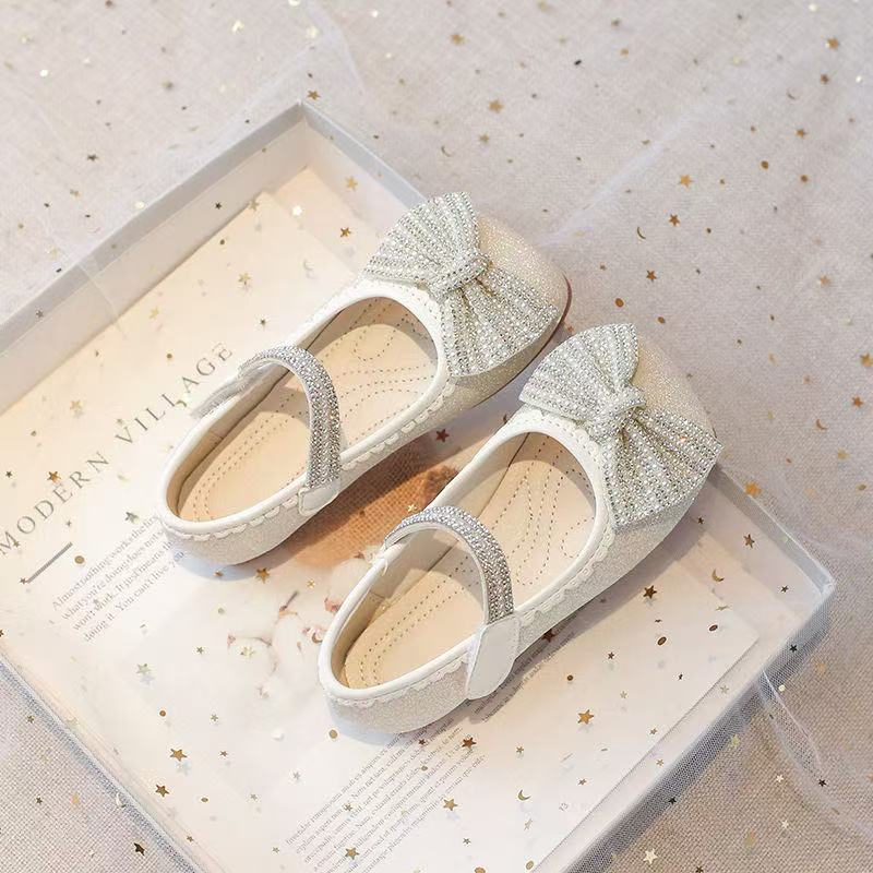 Girls' Princess Shoes 2025 Spring New Soft soled Children's Crystal Shoes Butterfly Knot Small Leather Shoes Little Girls' Single Shoes