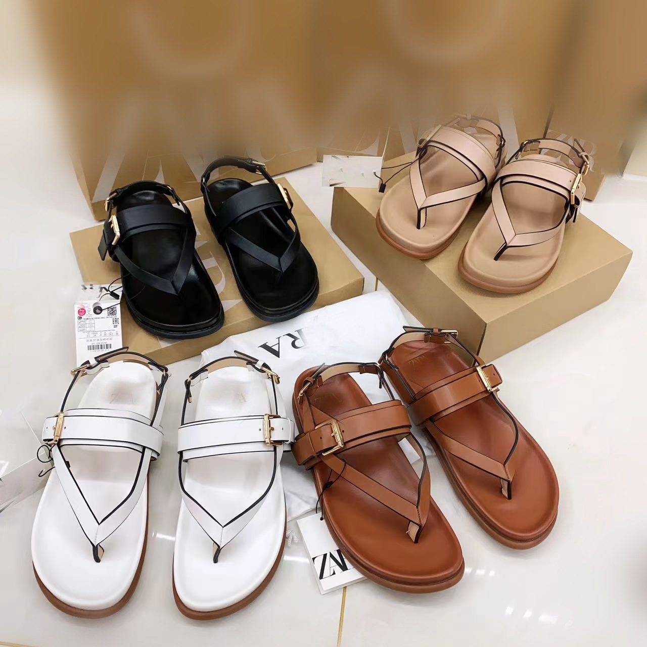 ZA's European and American export solid color herringbone sandals for external wear, simple and versatile round toe thick soled slippers slippers
