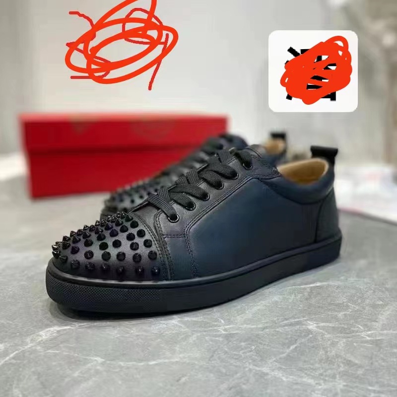 European Station CL Men's Shoes Riveted Red Bottom Shoes Trendy Flat Bottom Breathable Liuding Men's Leather Casual Trendy Brand European Goods European Station CL Men's Shoes Riveted Red Bottom Shoes Trendy Flat Bottom Breathable Liuding Men's Leather Casual Trendy Brand European Goods