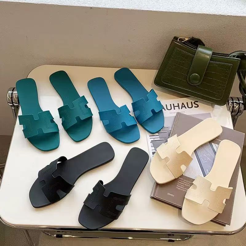 European and American style new internet celebrity pig nose mop PVC jelly shoes anti slip beach flat slippers large size one word H-mop